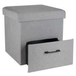 Simplify Gray Collapsible Storage Ottoman With Drawer -Michaels Decor Sale D649068S 9