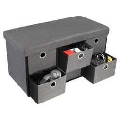 Simplify Gray 6 Drawer Collapsible Double Storage Ottoman