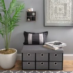 Simplify Gray 6 Drawer Collapsible Double Storage Ottoman -Michaels Decor Sale D649069S 4