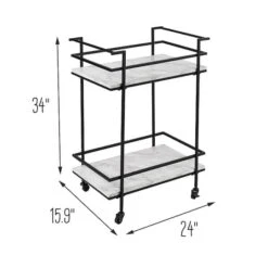 Honey Can Do 2-Tier Black & White Faux Marble Rolling Bar & Serving Cart -Michaels Decor Sale D654062S 12