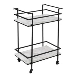 Honey Can Do 2-Tier Black & White Faux Marble Rolling Bar & Serving Cart -Michaels Decor Sale D654062S 2