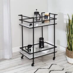 Honey Can Do 2-Tier Black & White Faux Marble Rolling Bar & Serving Cart -Michaels Decor Sale D654062S 3