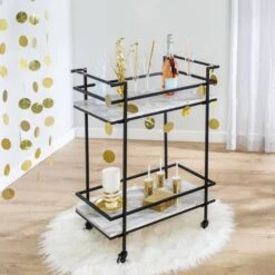 Honey Can Do 2-Tier Black & White Faux Marble Rolling Bar & Serving Cart -Michaels Decor Sale D654062S 4