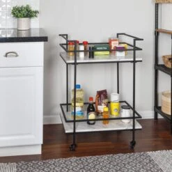 Honey Can Do 2-Tier Black & White Faux Marble Rolling Bar & Serving Cart -Michaels Decor Sale D654062S 5