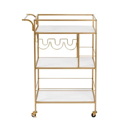 Honey Can Do 3-Tier Gold & White Rolling Bar & Serving Cart With Handles 13 Honey Can Do 3-Tier Gold & White Rolling Bar & Serving Cart With Handles - Image 11