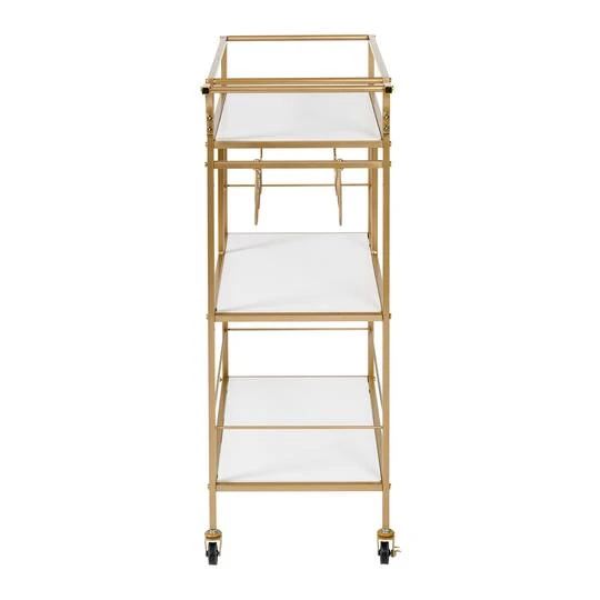 Honey Can Do 3-Tier Gold & White Rolling Bar & Serving Cart With Handles 14 Honey Can Do 3-Tier Gold & White Rolling Bar & Serving Cart With Handles - Image 12