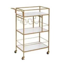 Honey Can Do 3-Tier Gold & White Rolling Bar & Serving Cart With Handles 20 Honey Can Do 3-Tier Gold & White Rolling Bar & Serving Cart With Handles -Michaels Decor Sale D654063S 2