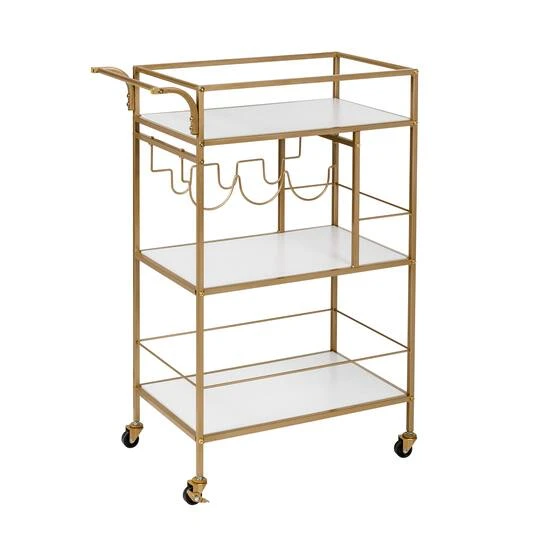 Honey Can Do 3-Tier Gold & White Rolling Bar & Serving Cart With Handles 5 Honey Can Do 3-Tier Gold & White Rolling Bar & Serving Cart With Handles - Image 3