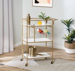 Honey Can Do 3-Tier Gold & White Rolling Bar & Serving Cart With Handles 21 Honey Can Do 3-Tier Gold & White Rolling Bar & Serving Cart With Handles -Michaels Decor Sale D654063S 3