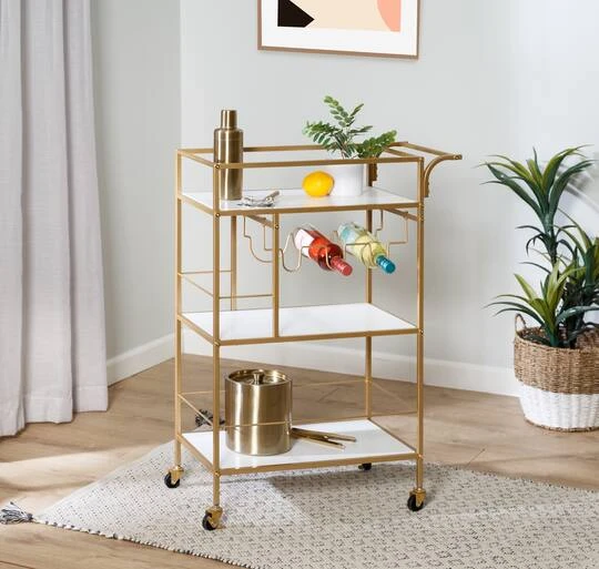 Honey Can Do 3-Tier Gold & White Rolling Bar & Serving Cart With Handles 6 Honey Can Do 3-Tier Gold & White Rolling Bar & Serving Cart With Handles - Image 4
