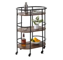 Honey Can Do 3-Tier Black & Rustic Brown Rolling Bar & Serving Cart -Michaels Decor Sale D654064S 1 1