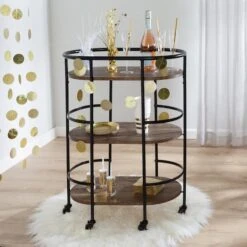Honey Can Do 3-Tier Black & Rustic Brown Rolling Bar & Serving Cart -Michaels Decor Sale D654064S 4