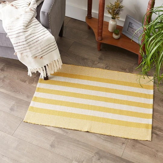 DII® Cabana Stripe Handwoven Recycled Yarn Rug, 2ft. X 3ft. Honey Gold 6 DII® Cabana Stripe Handwoven Recycled Yarn Rug, 2ft. X 3ft. Honey Gold - Image 4