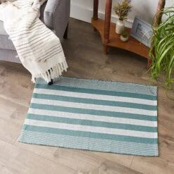 DII® Cabana Stripe Handwoven Recycled Yarn Rug, 2ft. X 3ft. Smoke Blue -Michaels Decor Sale D664198S 3