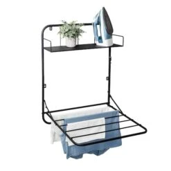 Honey Can Do Black Collapsible Wall-Mounted Clothes Drying Rack With Shelf