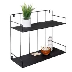 Honey Can Do 2-Tier Large Black Laundry Wall Shelf