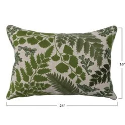 Hello Honey® Green And White Cotton Embroidered Lumbar Pillow Cover With Botanicals