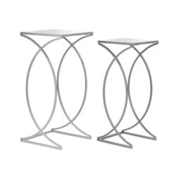 Glitzhome® Metal Tall Accent Table With Glass Top Set Silver -Michaels Decor Sale D670852S 1 1