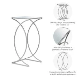Glitzhome® Metal Tall Accent Table With Glass Top Set Silver -Michaels Decor Sale D670852S 4