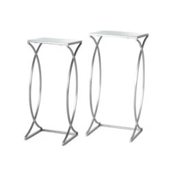 Glitzhome® Metal Tall Accent Table With Glass Top Set Silver -Michaels Decor Sale D670852S 6