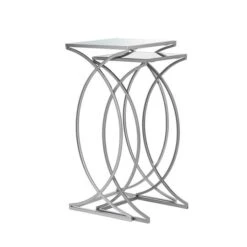 Glitzhome® Metal Tall Accent Table With Glass Top Set Silver -Michaels Decor Sale D670852S 7