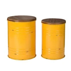 Glitzhome® Metal Storage Accent Table With Solid Wood Lid Set Yellow