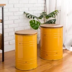 Glitzhome® Metal Storage Accent Table With Solid Wood Lid Set Yellow -Michaels Decor Sale D670858S 2