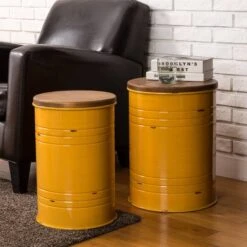 Glitzhome® Metal Storage Accent Table With Solid Wood Lid Set Yellow -Michaels Decor Sale D670858S 3