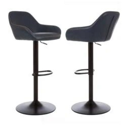 Glitzhome® Mid-Century Leatherette Gaslift Adjustable Swivel Bar Stool Set Navy Blue