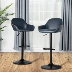 Glitzhome® Mid-Century Leatherette Gaslift Adjustable Swivel Bar Stool Set Navy Blue -Michaels Decor Sale D670867S 2