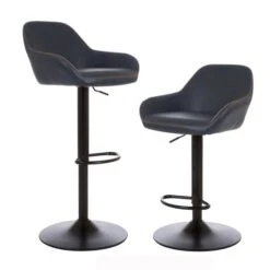 Glitzhome® Mid-Century Leatherette Gaslift Adjustable Swivel Bar Stool Set Navy Blue -Michaels Decor Sale D670867S 4