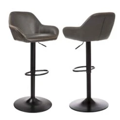 Glitzhome® Mid-Century Leatherette Gaslift Adjustable Swivel Bar Stool Set Gray
