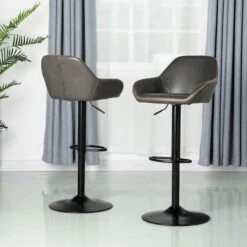 Glitzhome® Mid-Century Leatherette Gaslift Adjustable Swivel Bar Stool Set Gray -Michaels Decor Sale D670868S 2