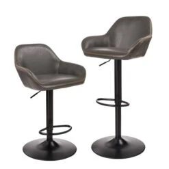 Glitzhome® Mid-Century Leatherette Gaslift Adjustable Swivel Bar Stool Set Gray -Michaels Decor Sale D670868S 5