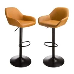 Glitzhome® Mid-Century Leatherette Gaslift Adjustable Swivel Bar Stool Set Yellow
