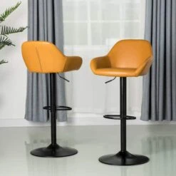 Glitzhome® Mid-Century Leatherette Gaslift Adjustable Swivel Bar Stool Set Yellow -Michaels Decor Sale D670869S 2