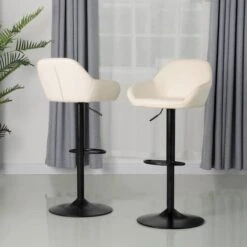 Glitzhome® Mid-Century Leatherette Gaslift Adjustable Swivel Bar Stool Set Coconut Milk -Michaels Decor Sale D670870S 2