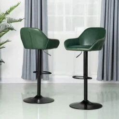 Glitzhome® Mid-Century Leatherette Gaslift Adjustable Swivel Bar Stool Set Hunter Green -Michaels Decor Sale D670872S 2