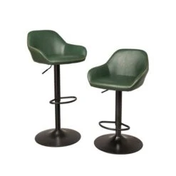 Glitzhome® Mid-Century Leatherette Gaslift Adjustable Swivel Bar Stool Set Hunter Green -Michaels Decor Sale D670872S 5