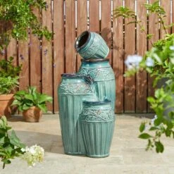 Glitzhome® 27" 4-Tier LED Ceramic Fountain Turquoise -Michaels Decor Sale D697155S 2