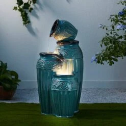 Glitzhome® 27" 4-Tier LED Ceramic Fountain Turquoise -Michaels Decor Sale D697155S 4