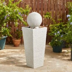 Glitzhome® 3.5ft LED Pedestal & Sphere Outdoor Fountain Light Gray -Michaels Decor Sale D697158S 2