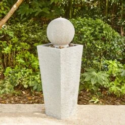 Glitzhome® 3.5ft LED Pedestal & Sphere Outdoor Fountain Light Gray -Michaels Decor Sale D697158S 3