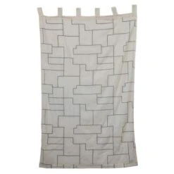 Hello Honey® 84" Ivory And Black Modern Cotton Curtain Panel With Geometric Embroidery