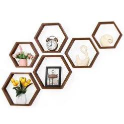 NEX™ Hexagon Floating Shelf Set Burnt Brown -Michaels Decor Sale D723221S 2