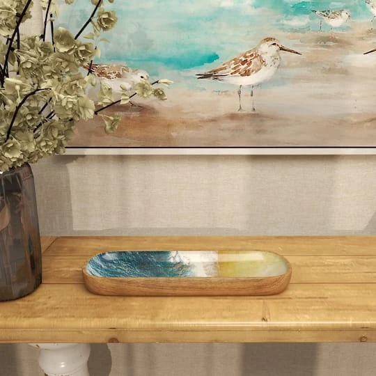 16.25" Brown Mango Wood Handmade Ocean Inspired Decorative Tray 9 16.25" Brown Mango Wood Handmade Ocean Inspired Decorative Tray - Image 7