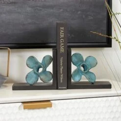 6.5" Teal Metal Boat Distressed Propeller Bookends With Brown L-Shaped Stands 13 6.5" Teal Metal Boat Distressed Propeller Bookends With Brown L-Shaped Stands -Michaels Decor Sale D740945S 10