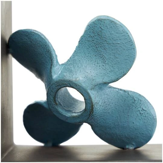 6.5" Teal Metal Boat Distressed Propeller Bookends With Brown L-Shaped Stands 9 6.5" Teal Metal Boat Distressed Propeller Bookends With Brown L-Shaped Stands - Image 7