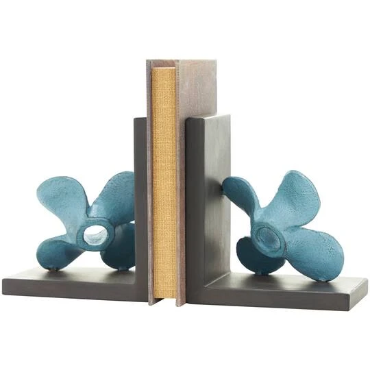 6.5" Teal Metal Boat Distressed Propeller Bookends With Brown L-Shaped Stands 11 6.5" Teal Metal Boat Distressed Propeller Bookends With Brown L-Shaped Stands - Image 9