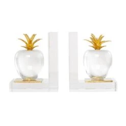 6" Clear Crystal Fruit Apple Bookends With Gold Leaves Set -Michaels Decor Sale D740956S 3